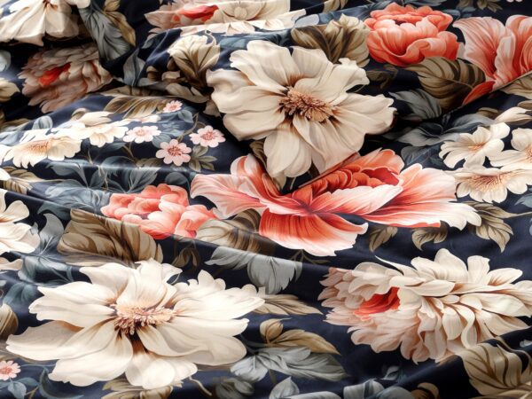 Saténové povlečení LUX oranžově-smetanové květy na černé