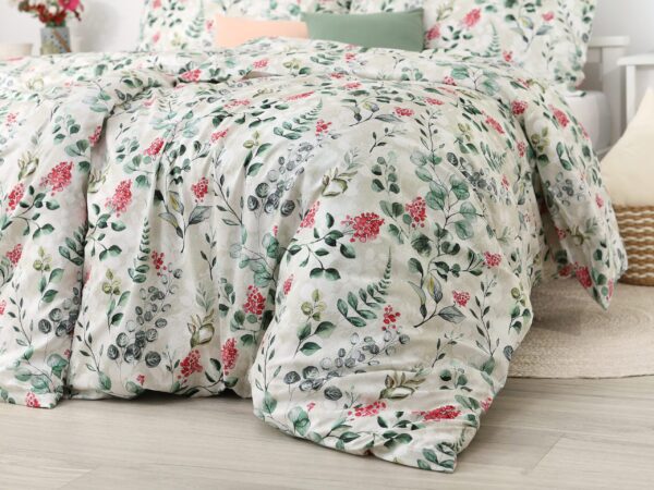 Saténové povlečení LUX kvítí s kapradím na bílé