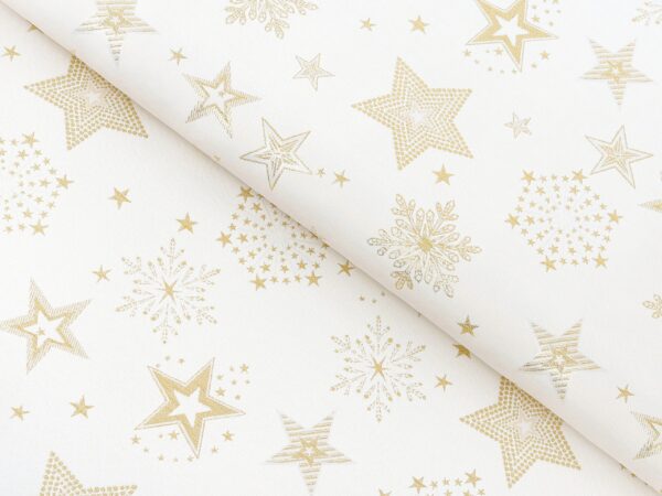 Dekorační látka zlaté hvězdy na krémové metráž šířka 160 cm značky Škodák.