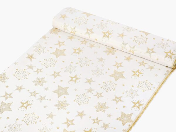 Dekorační látka zlaté hvězdy na krémové metráž šířka 160 cm značky Škodák.