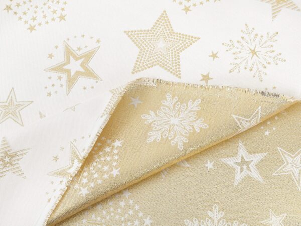 Oválný dekorační ubrus zlaté hvězdy na krémové značky Škodák.