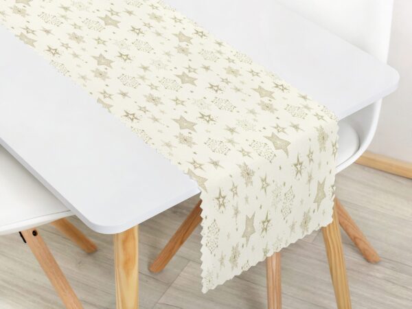 Dekorační běhoun zlaté hvězdy na krémové