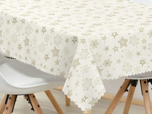 Hranatý dekorační ubrus zlaté hvězdy na krémové značky Škodák.