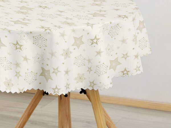 Kulatý dekorační ubrus zlaté hvězdy na krémové značky Škodák.