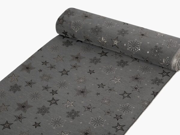 Dekorační látka stříbrné hvězdy na šedé metráž šířka 160 cm značky Škodák.