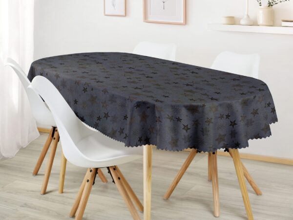 Oválný dekorační ubrus stříbrné hvězdy na šedé značky Škodák.