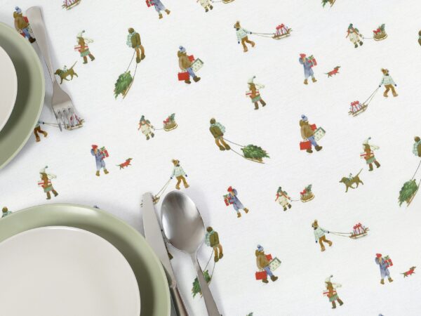 Vánoční kulatý dekorační ubrus Vánoce na vesnici