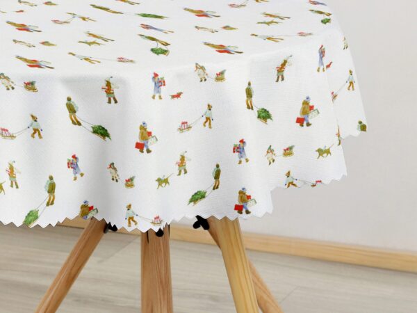 Vánoční kulatý dekorační ubrus Vánoce na vesnici