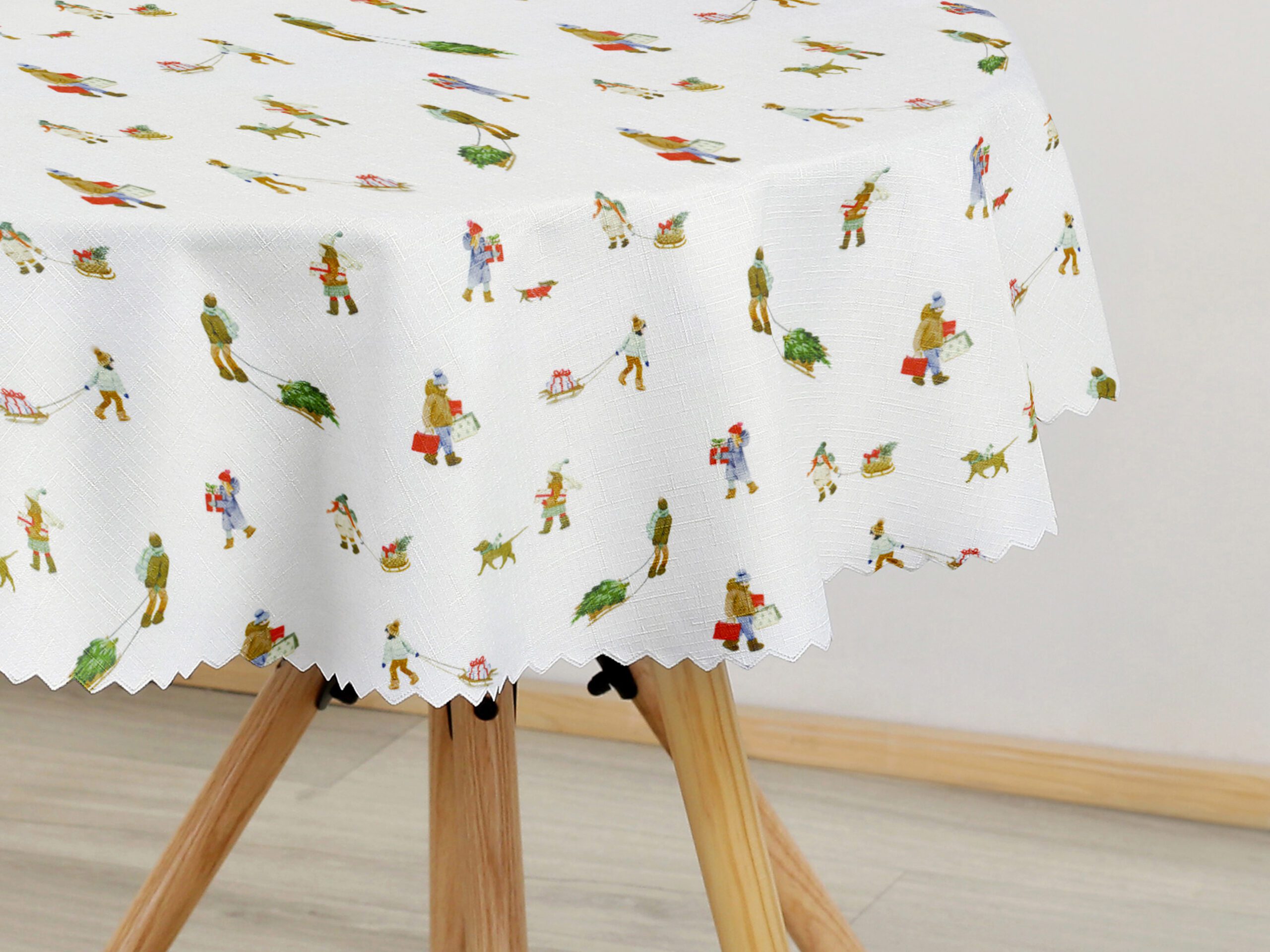 Vánoční kulatý dekorační ubrus Vánoce na vesnici