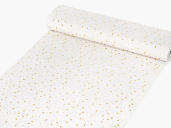 Dekorační látka zlaté hvězdy na režné metráž šířka 160 cm značky Škodák.