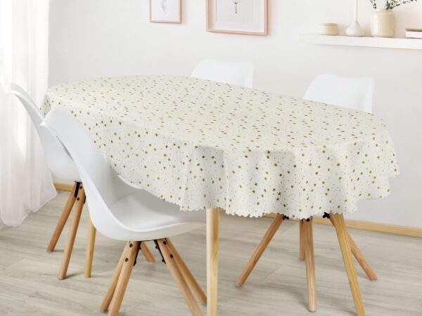 Oválný dekorační ubrus zlaté hvězdy na režné značky Škodák.