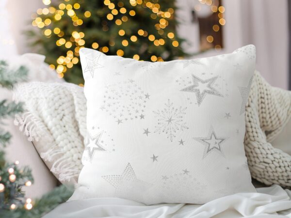 Dekorační povlak na polštář stříbrné hvězdy na bílé značky Škodák.