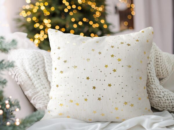 Dekorační povlak na polštář zlaté hvězdy na režné značky Škodák.