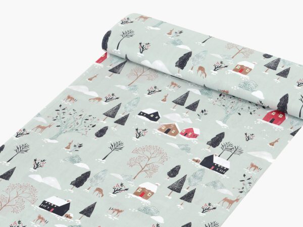 Bavlněná látka zasněžený venkov metráž šířka 142 cm značky Škodák.