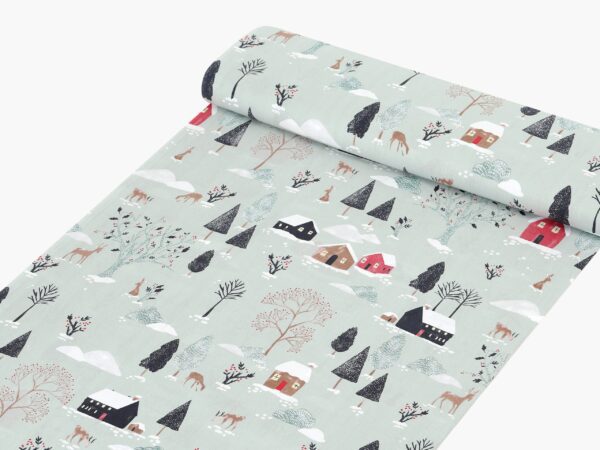 Bavlněná látka zasněžený venkov metráž šířka 142 cm značky Škodák.