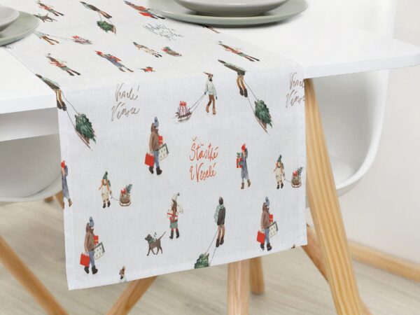 Bavlněný běhoun na stůl Veselé Vánoce značky Škodák.