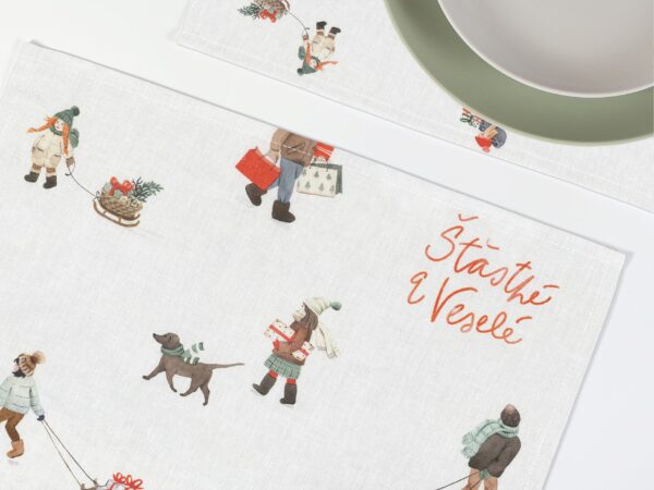 Vánoční bavlněné prostírání Veselé Vánoce značky Škodák.