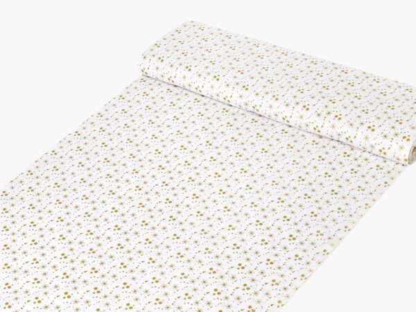 Bavlněná látka zlaté vločky na bílé metráž šířka 142 cm značky Škodák.