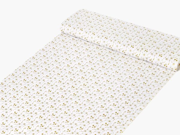 Bavlněná látka zlaté vločky na bílé metráž šířka 142 cm značky Škodák.