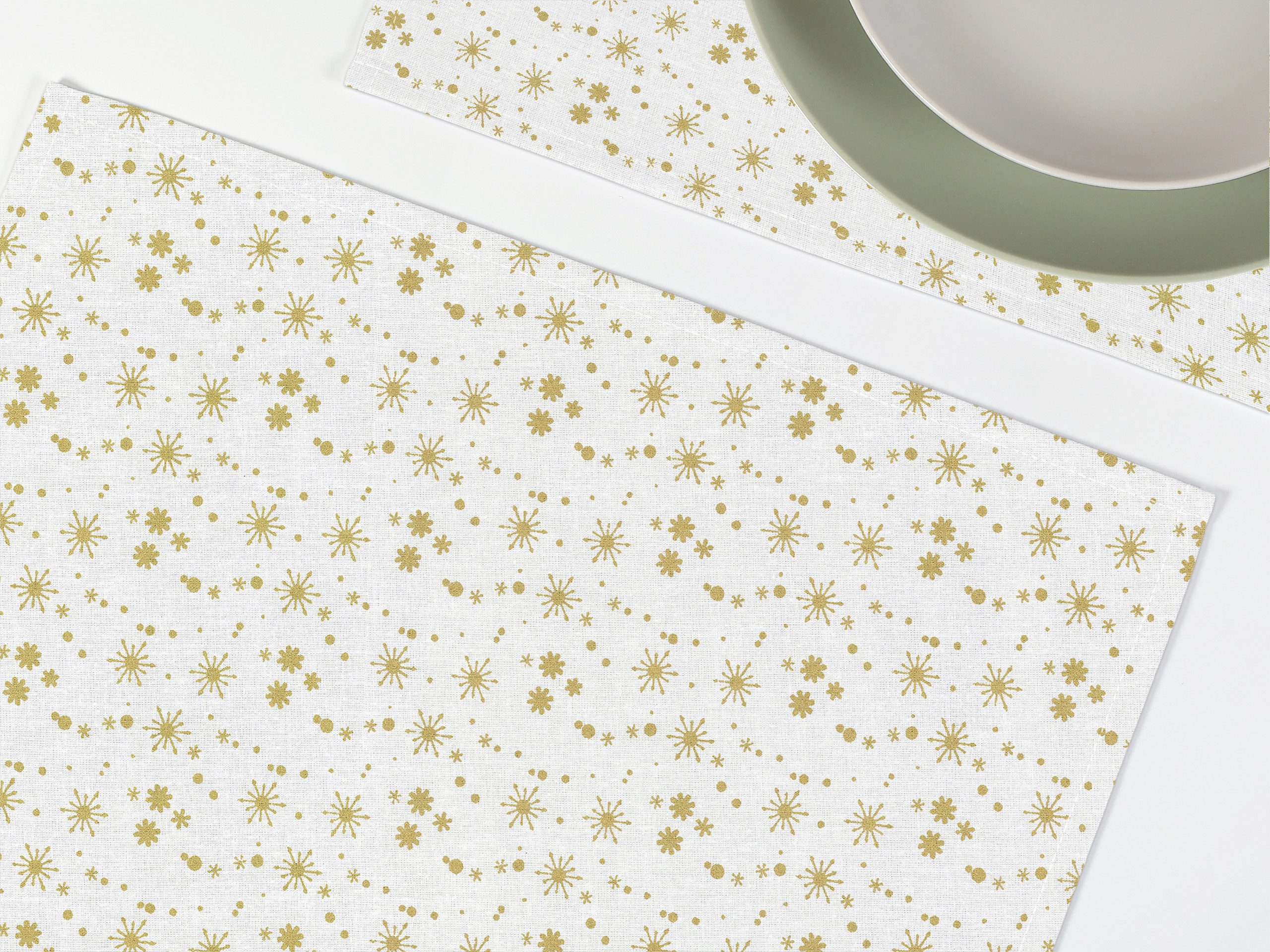 Vánoční bavlněné prostírání zlaté vločky na bílé