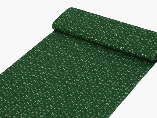 Bavlněná látka zlaté vločky na zelené metráž šířka 142 cm značky Škodák.