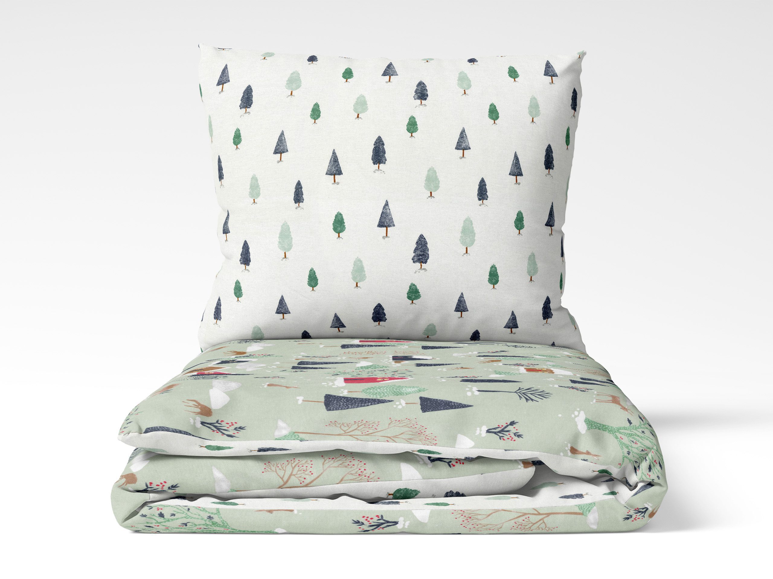 Vánoční bavlněné povlečení VENDE zasněžený venkov / zimní les