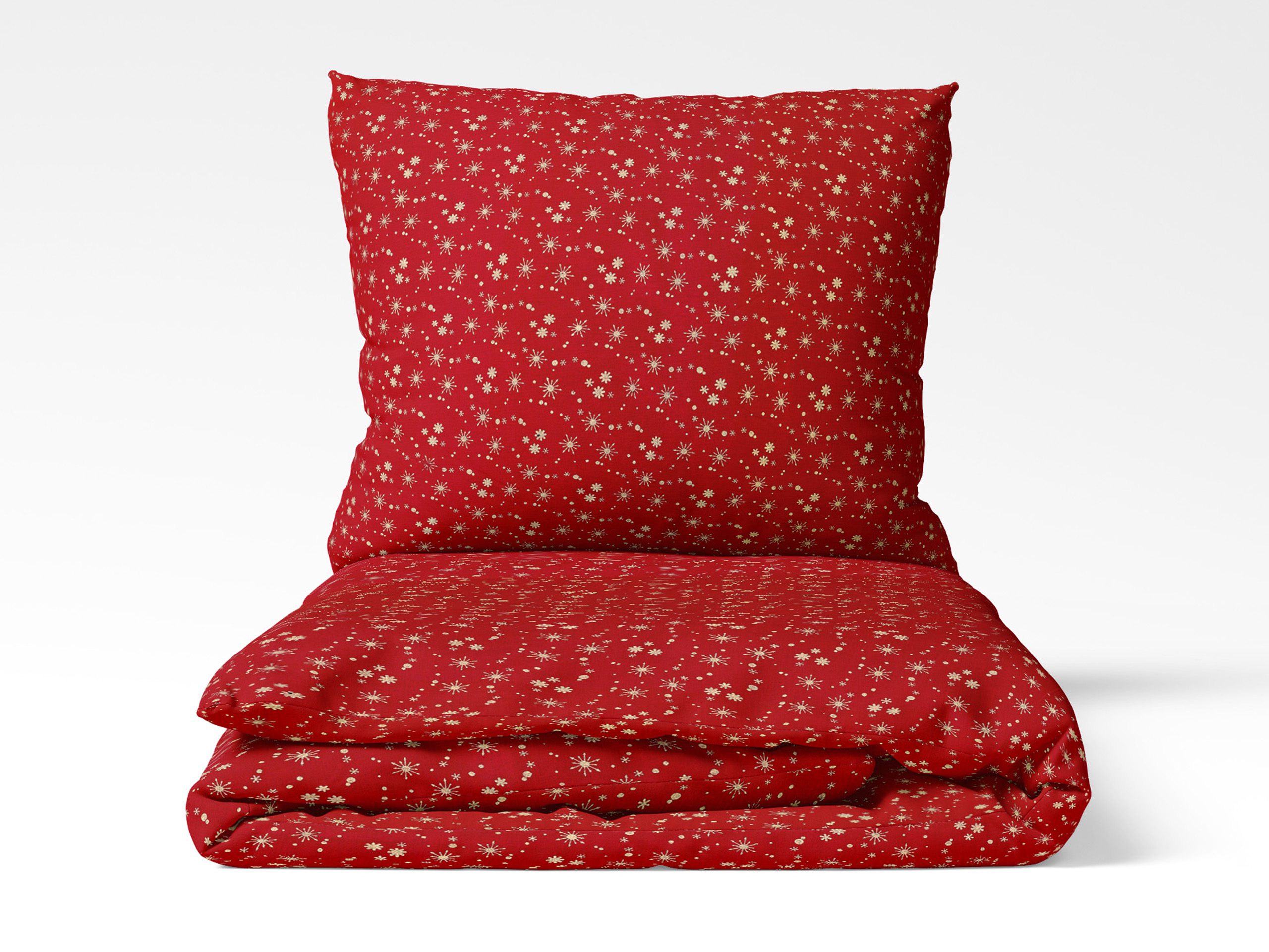 Vánoční bavlněné povlečení zlaté vločky na červené značky Škodák.