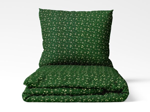 Vánoční bavlněné povlečení zlaté vločky na zelené