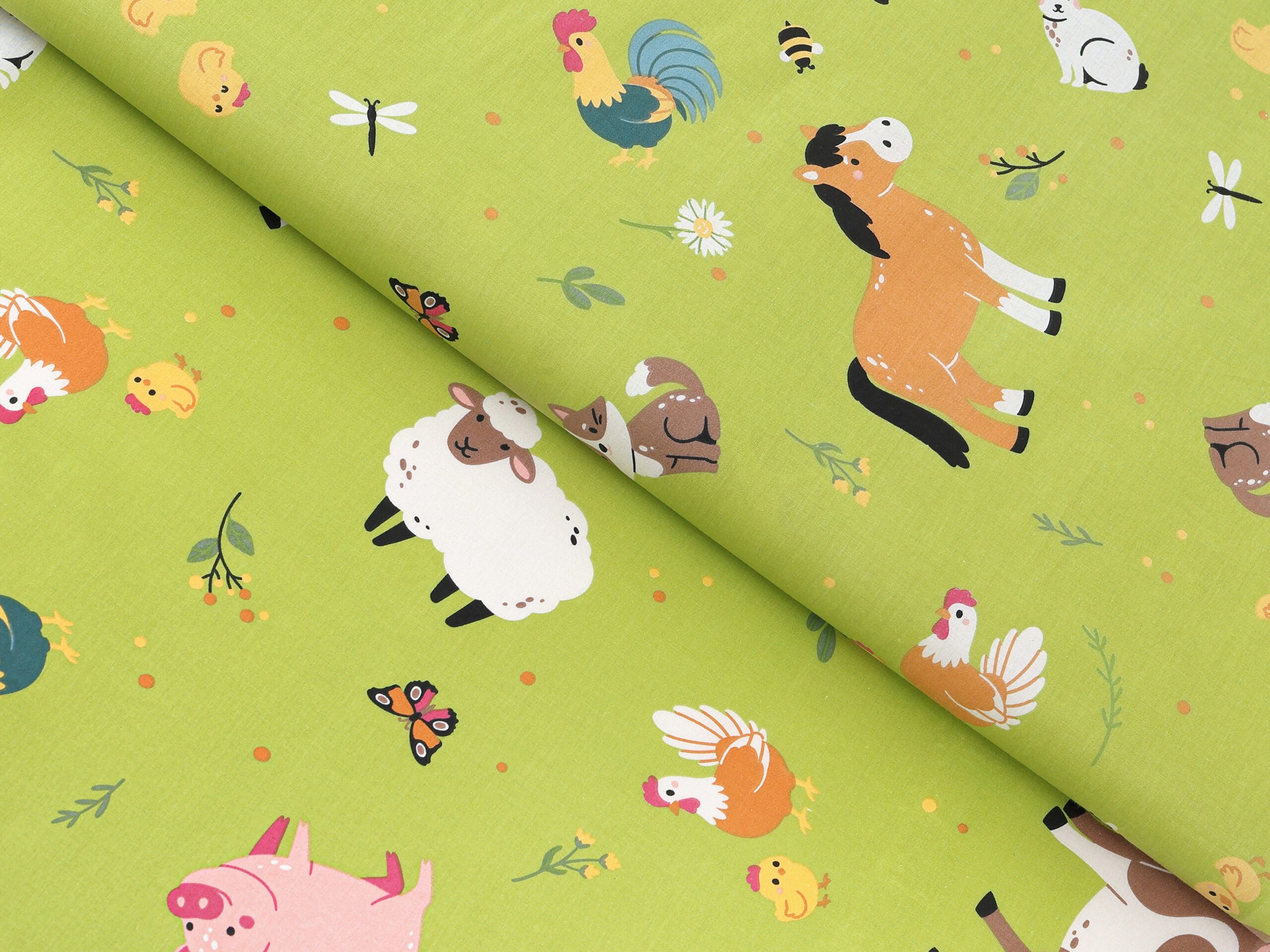 Bavlněná látka česká farma na zelené metráž šířka 142 cm