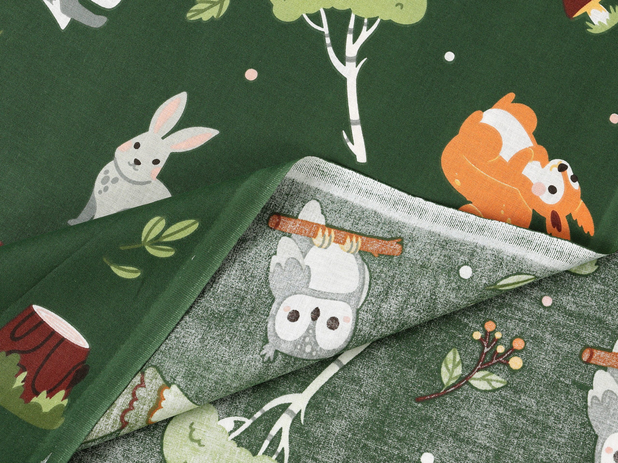 Bavlněná látka Řáholecký les na tmavě zelené metráž šířka 142 cm