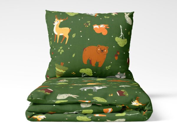 Dětské bavlněné povlečení Řáholecký les na tmavě zelené