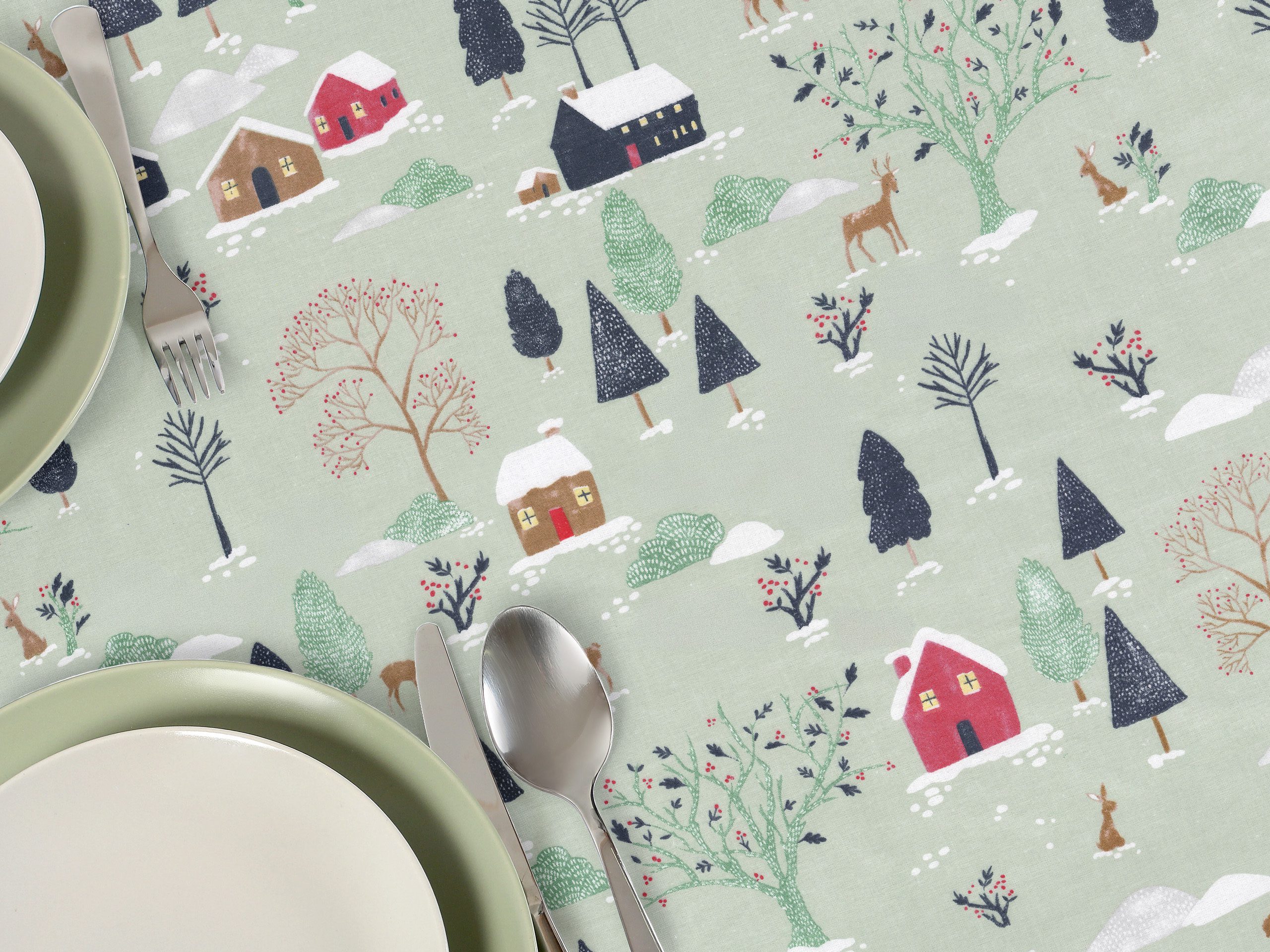 Bavlněný ubrus zasněžený venkov