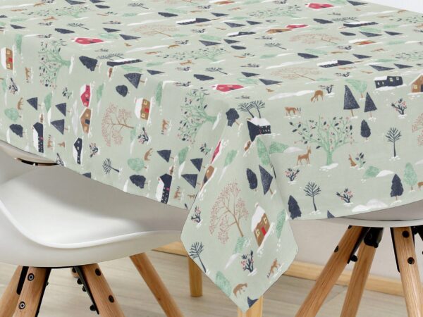 Hranatý bavlněný ubrus zasněžený venkov