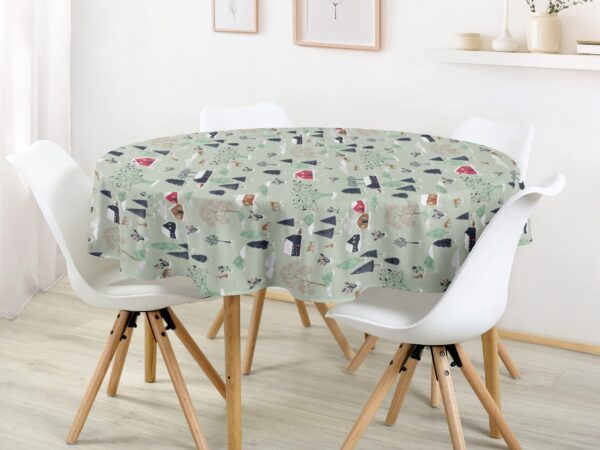 Kulatý bavlněný ubrus zasněžený venkov