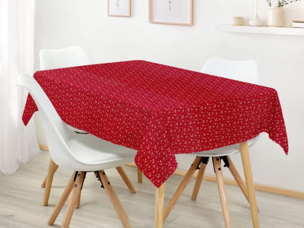 Hranatý bavlněný ubrus zlaté vločky na červené