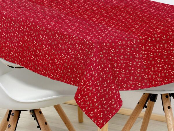 Hranatý bavlněný ubrus zlaté vločky na červené