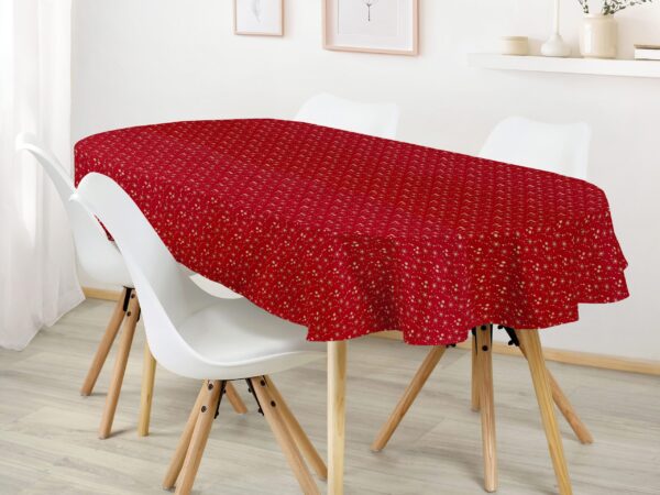 Oválný bavlněný ubrus zlaté vločky na červené