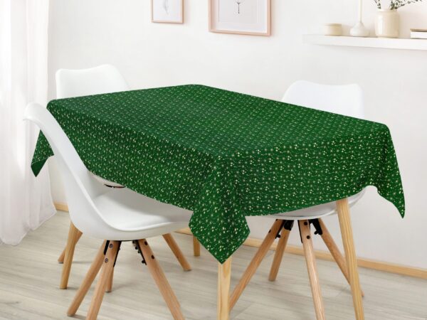 Hranatý bavlněný ubrus zlaté vločky na zelené