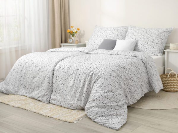 Bavlněné povlečení šedé kvítko na bílé