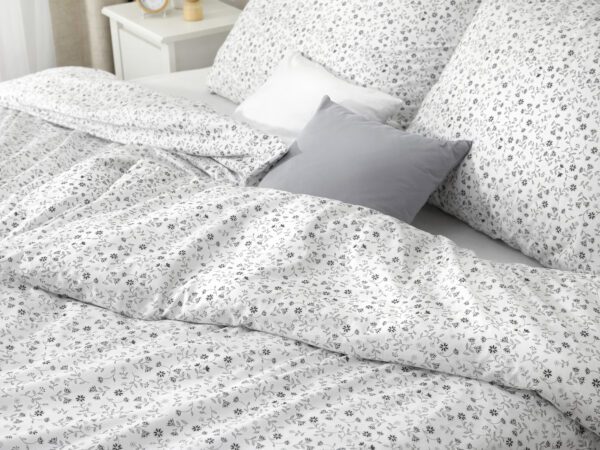 Bavlněné povlečení šedé kvítko na bílé