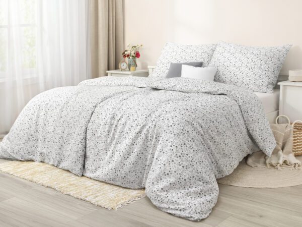 Krepové povlečení šedé kvítko na bílé