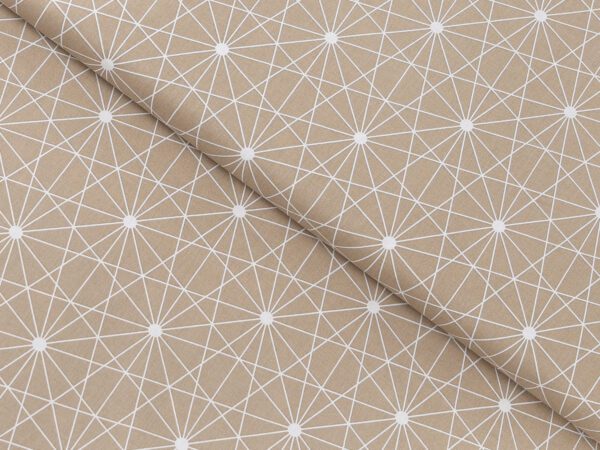 Bavlněná látka bílé čáry na hnědé metráž šířka 142 cm