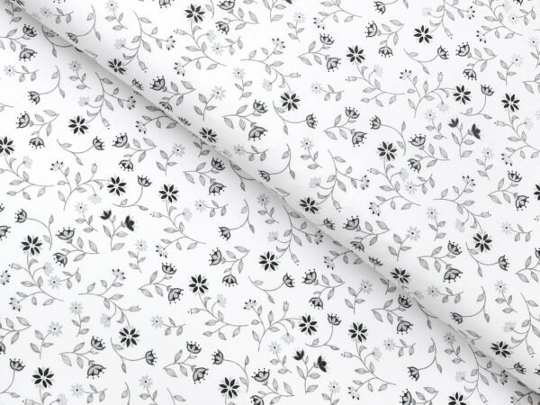 Bavlněná látka šedé kvítko na bílé metráž šířka 142 cm