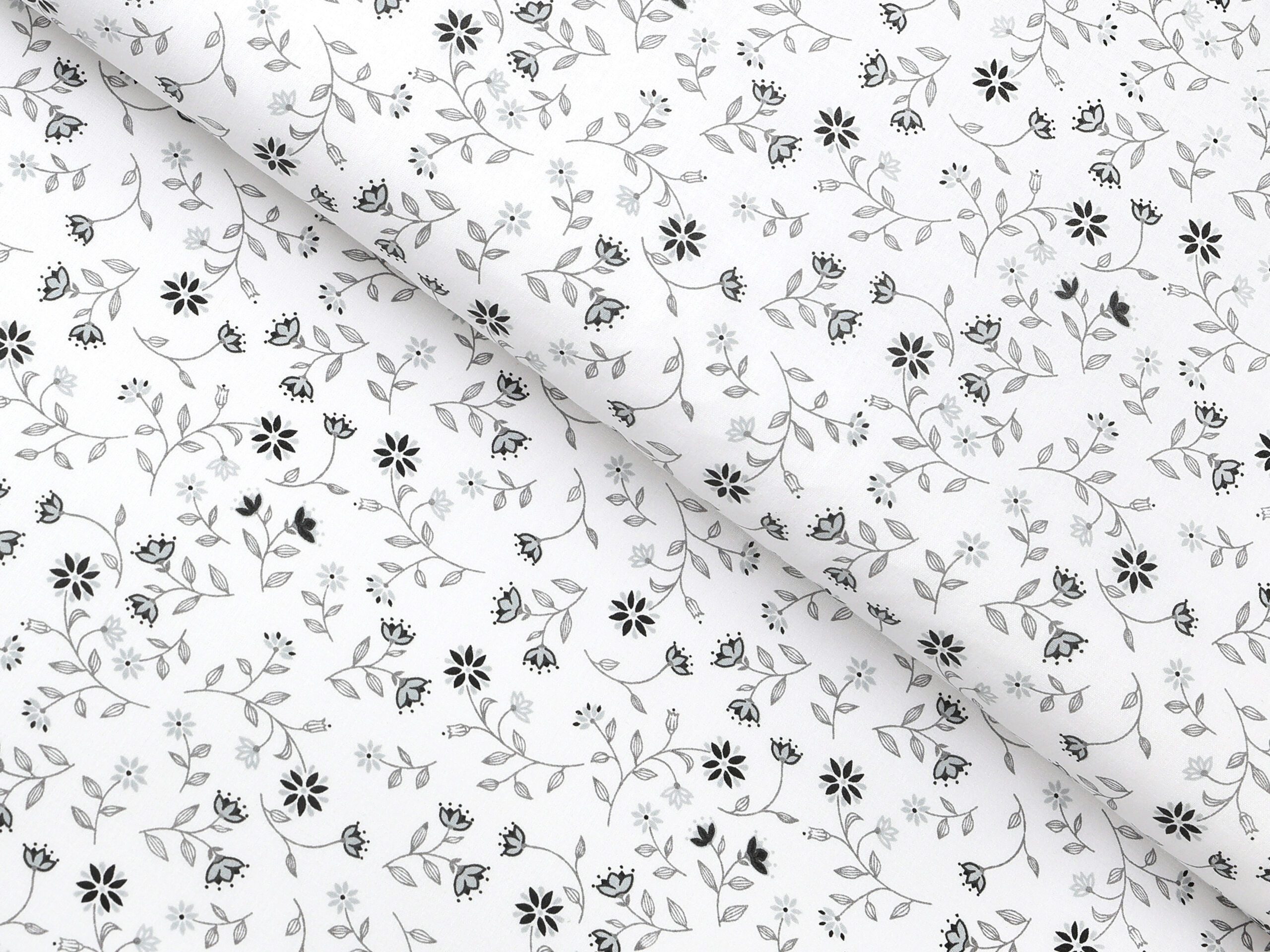Bavlněná látka šedé kvítko na bílé metráž šířka 142 cm