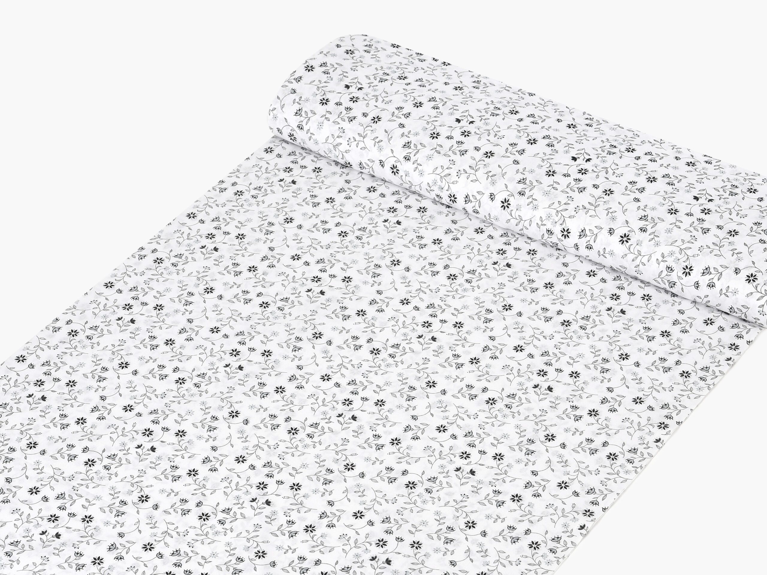 Bavlněná látka šedé kvítko na bílé metráž šířka 142 cm