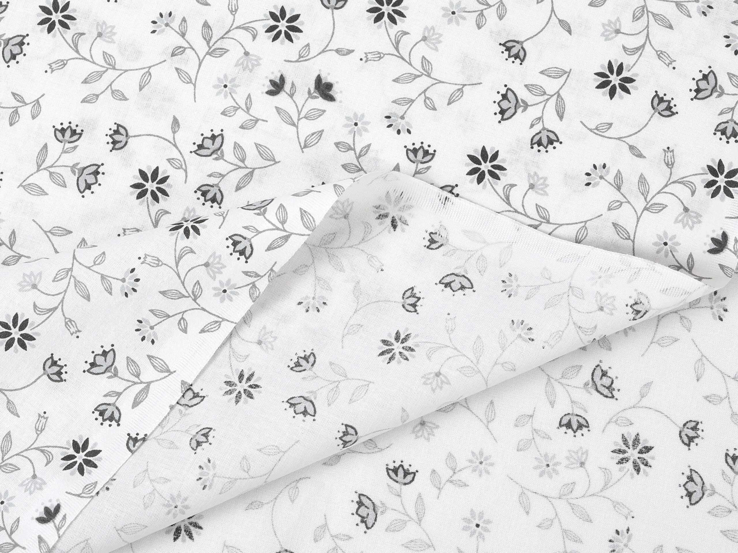 Bavlněná látka šedé kvítko na bílé metráž šířka 142 cm