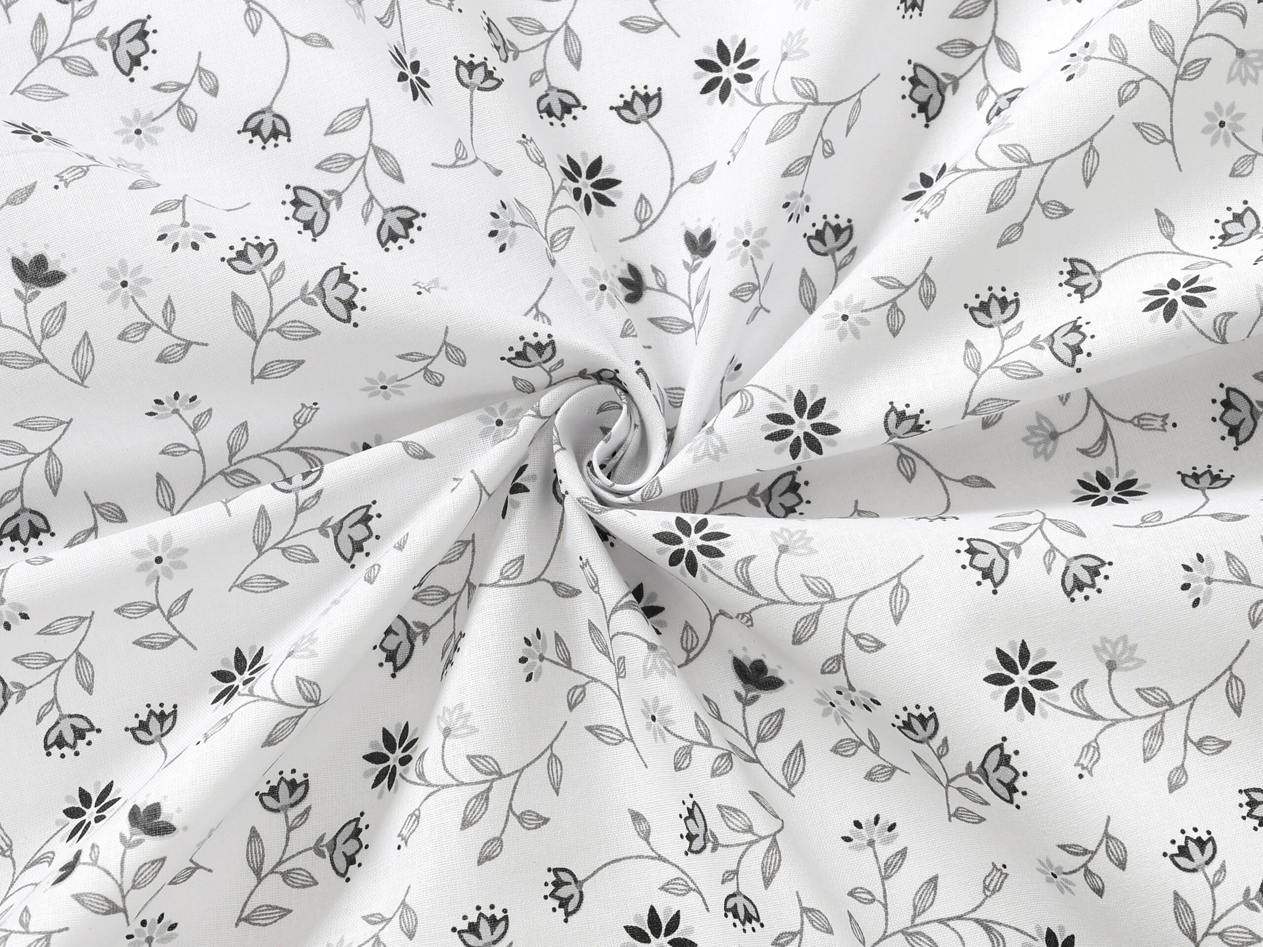 Bavlněná látka šedé kvítko na bílé metráž šířka 142 cm