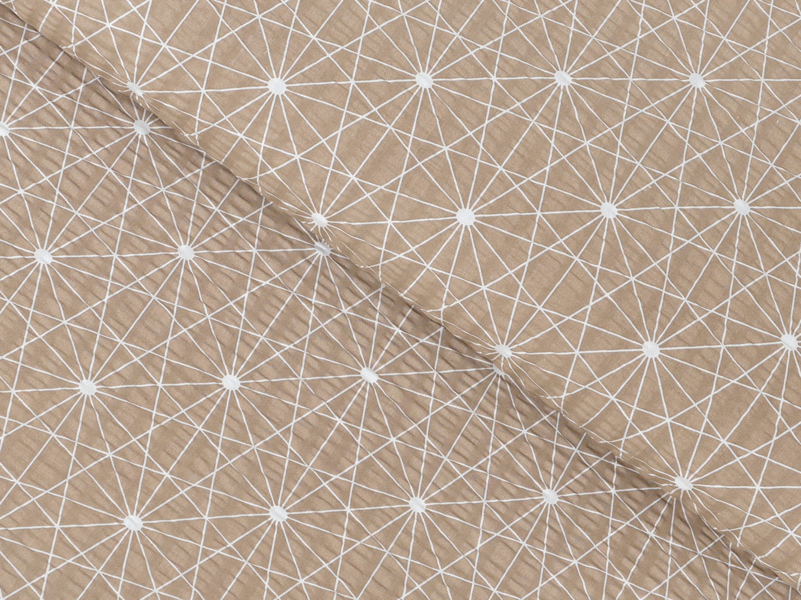 Krepová látka bílé čáry na hnědé metráž šířka 142 cm