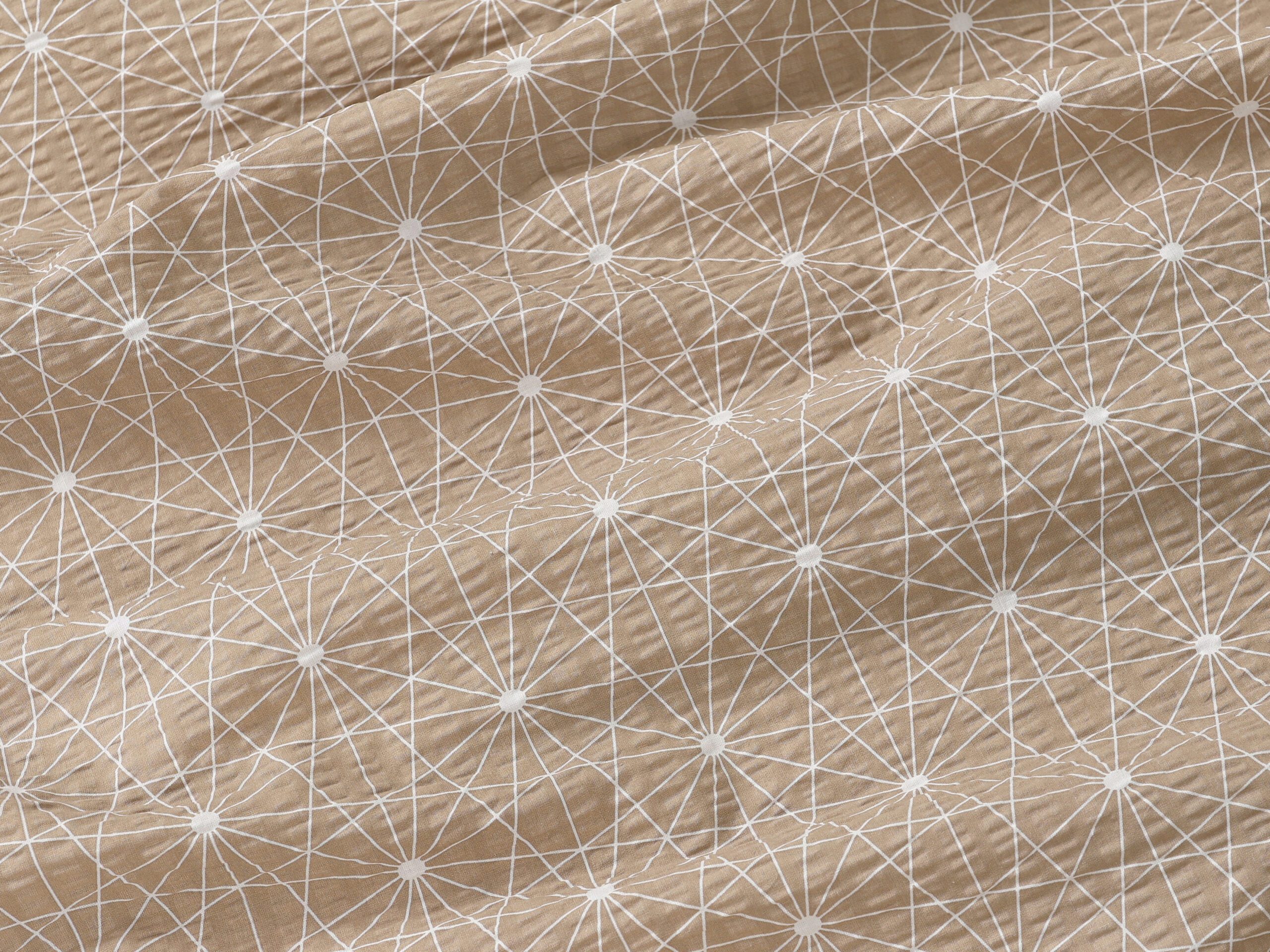 Krepová látka bílé čáry na hnědé metráž šířka 142 cm