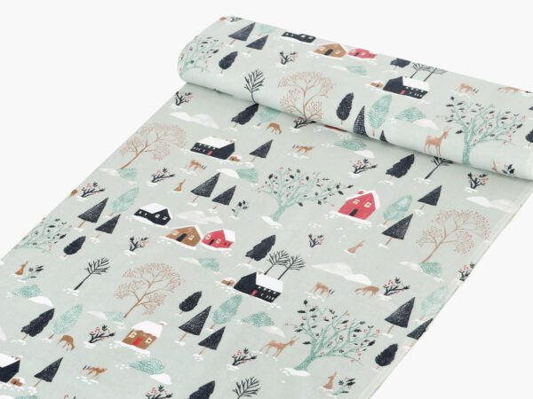 Flanelová látka zasněžený venkov metráž šířka 142 cm